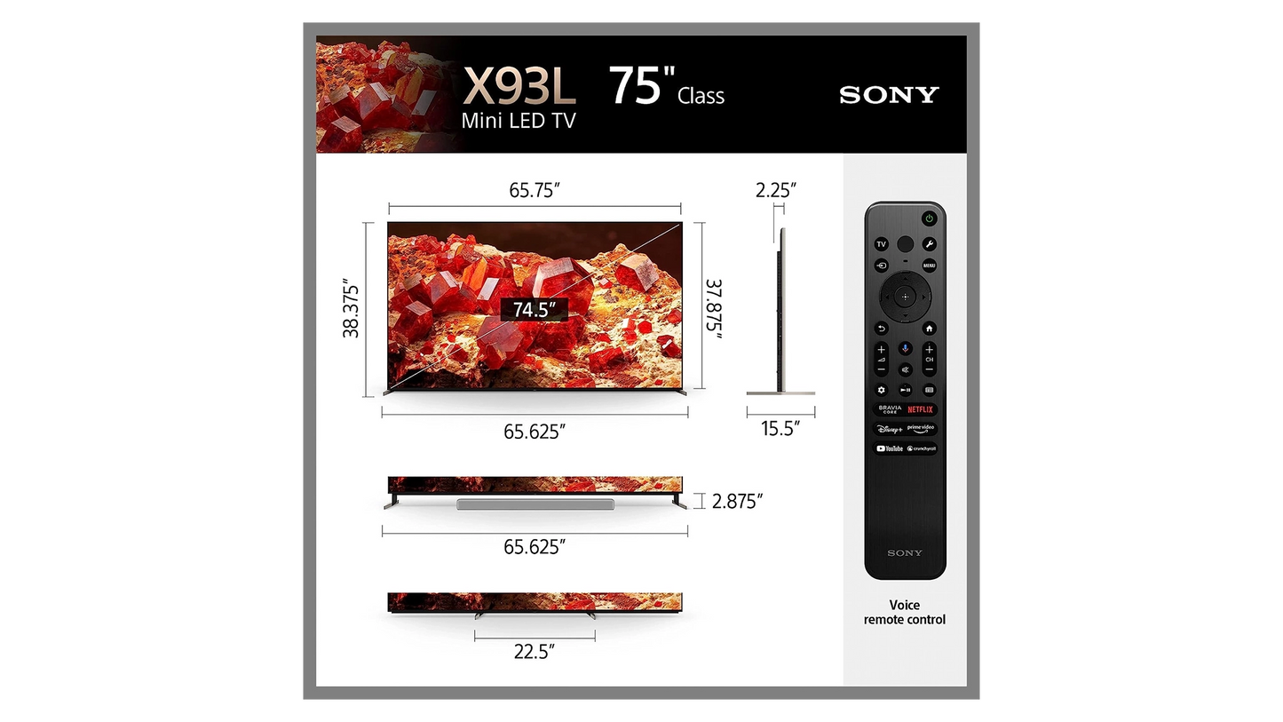 Sony BRAVIA XR 75" X93L Mini LED 4K Google TV (2023)